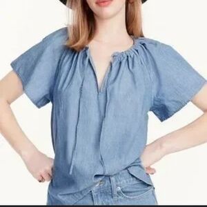 J.Crew* Cranbury Tie-neck Cotton-Poplin Top - Size Large